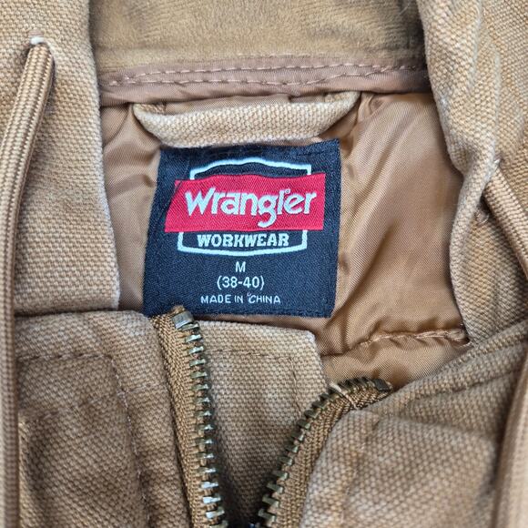 Wrangler Workwear Brown Canvas Hooded Insulated Vest WW5527 Men's Sz M 38-40 - Picture 6 of 7
